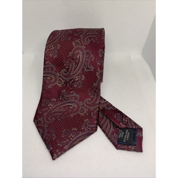 Joseph Abboud Men's Burgundy Red Gemetric Paisley Tie Repp Tie Extra Long 65” - Picture 1 of 7